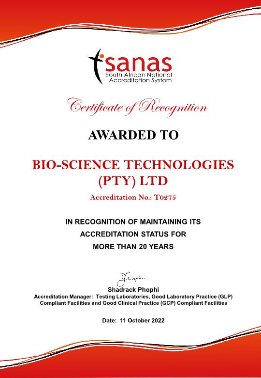 Our 20 year SANAS Award!