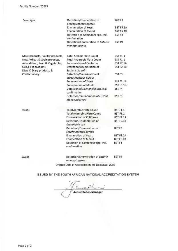 SANAS Schedule of Accreditation
